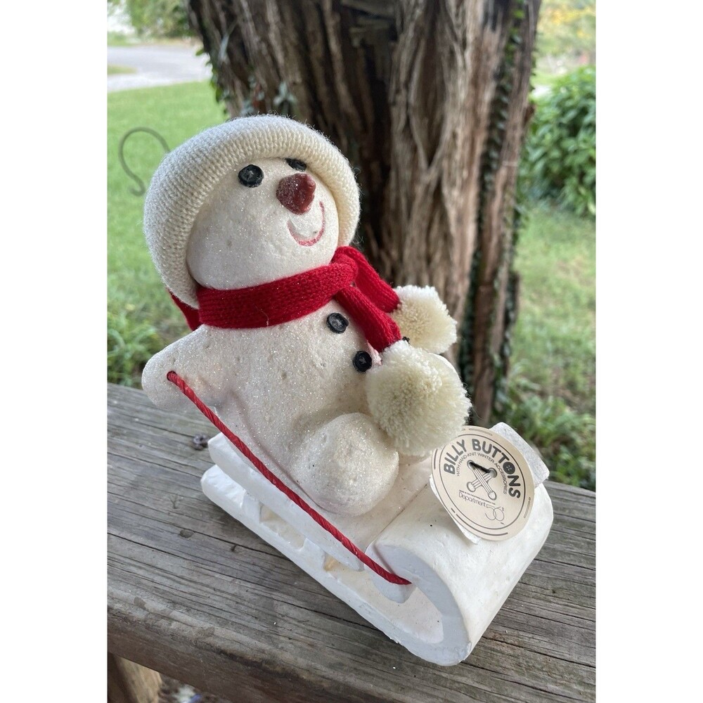 Vintage Dept 56 Billy Buttons Snowman On Sled Holiday Decor